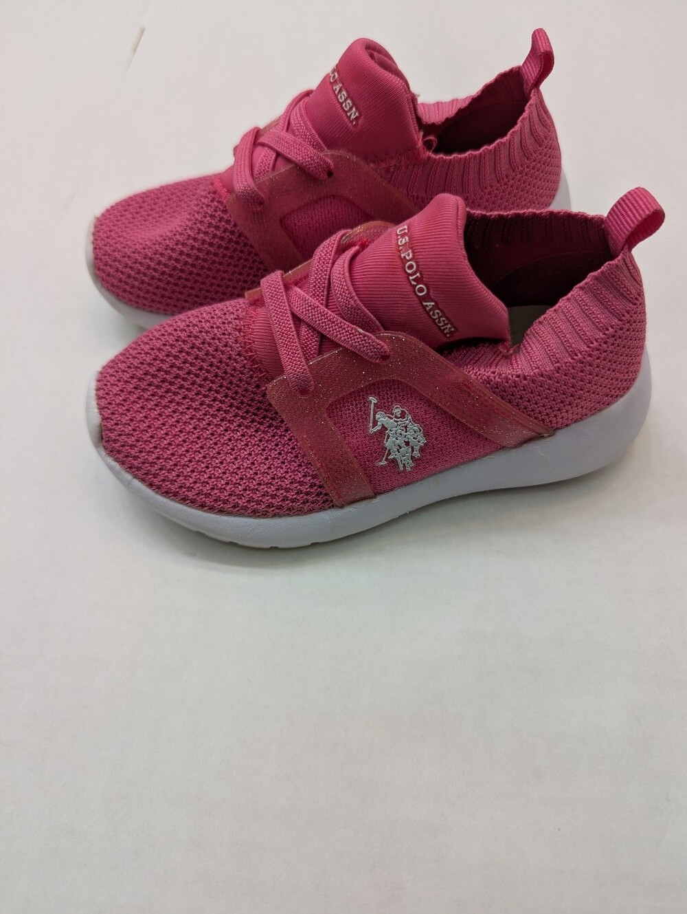 U.S. Polo Assn. Girls Hot Pink Knit Slip-On Lace Sneakers Sz 9